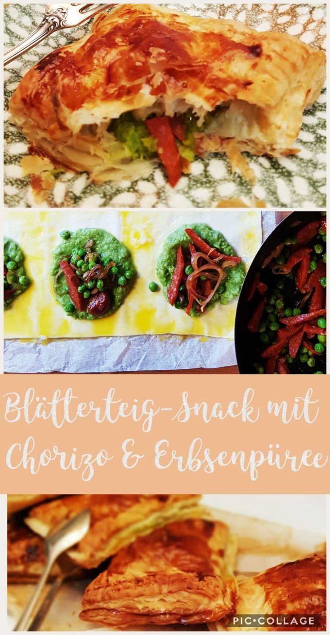 blätterteig mit Chorizo und Erbsenpüree - zum Lunch für Unterwegs beim Picknick Fastfood .jpg