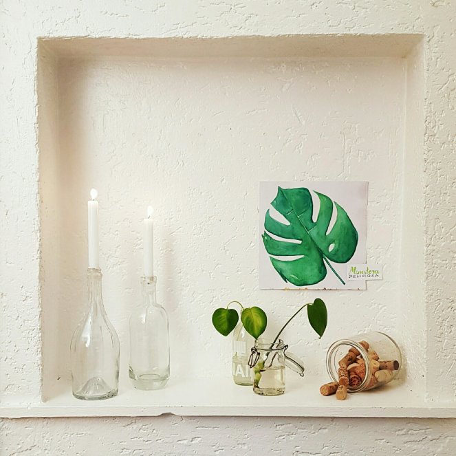 Monstera Blatt Aquarell Deko im Quadrat #dekoimquadrat