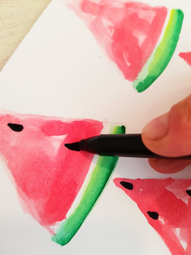Kerne malen Wassermelone aquarell Filzsstiftjpg