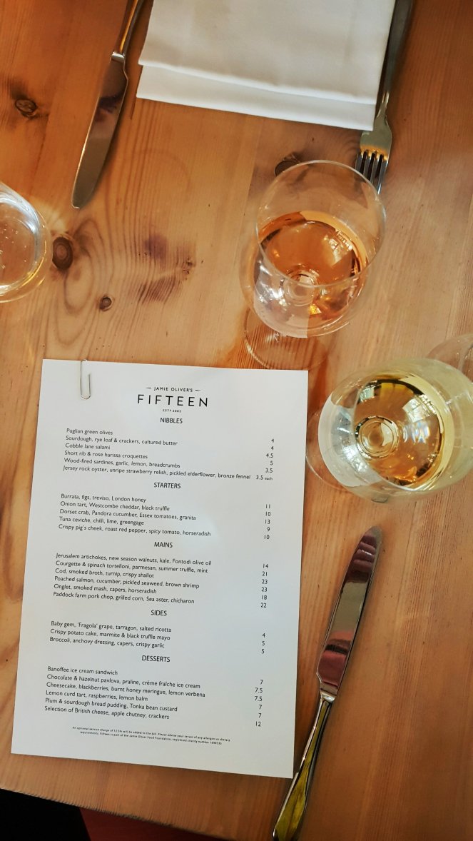 Jamie Oliver`s Fifteen, Speisekarte 03.10.2018