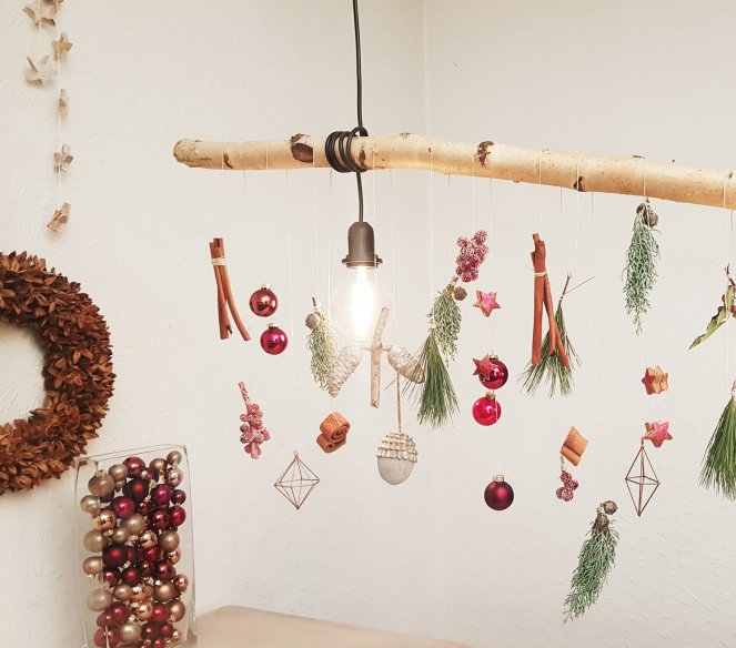 Einfache Lampe aus einem Birken-Ast - beste Basis für meine TIschdekorationen